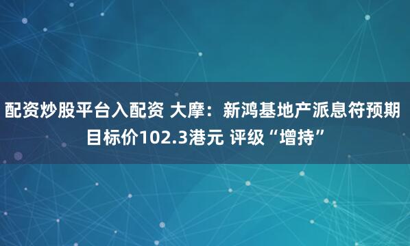 配资炒股平台入配资 大摩：新鸿基地产派息符预期 目标价102.3港元 评级“增持”